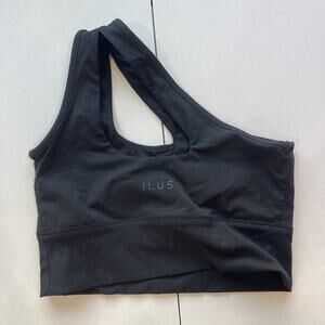ILUS Asymmetric One Shoulder Gym Cropped Sports Bra Top Sz L Black Unique Sexy